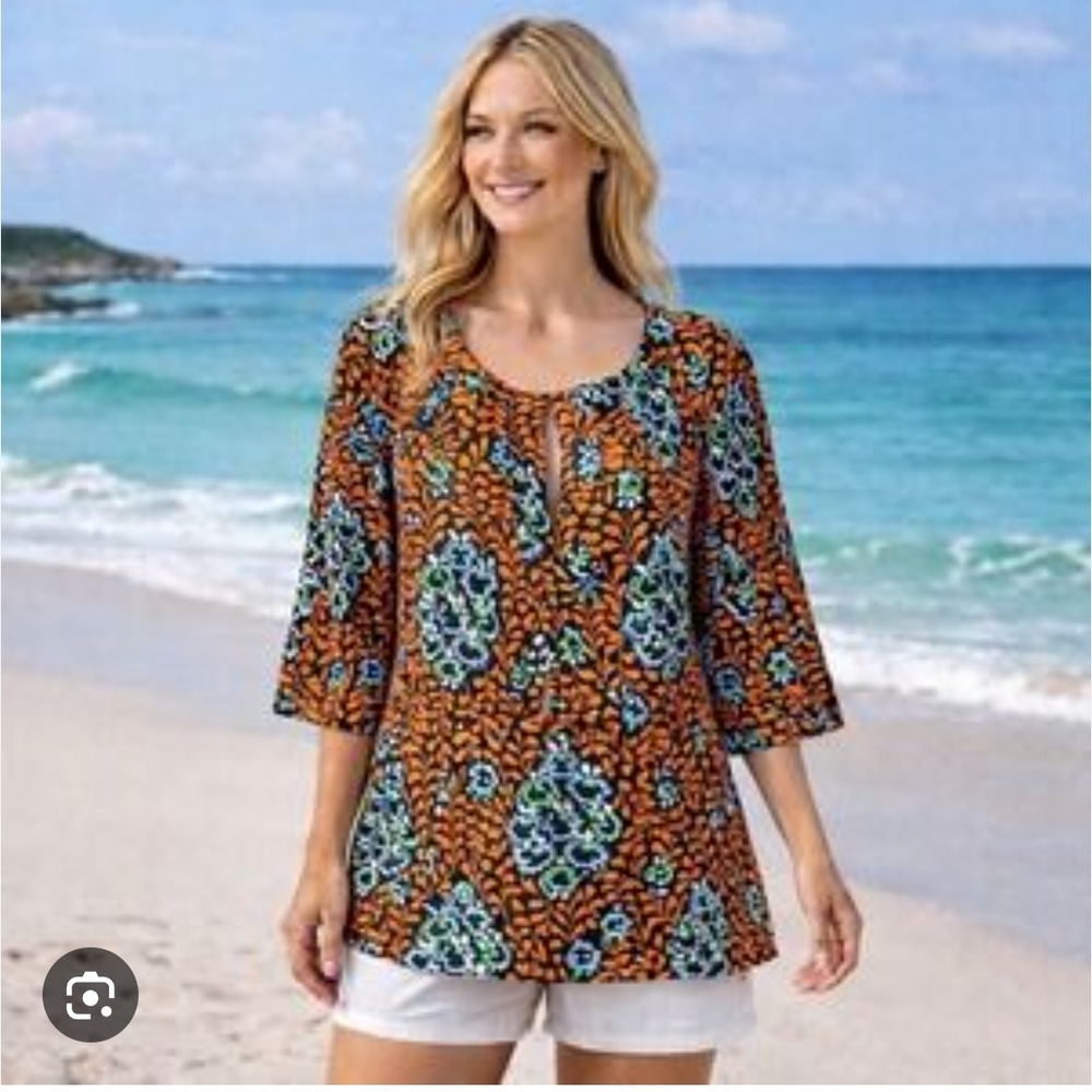 Tory Burch Orange and Blue Patterned Tunic